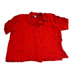 Stonebridge Red Rayon Button Up Short Sleeve Blouse Top 2X‎